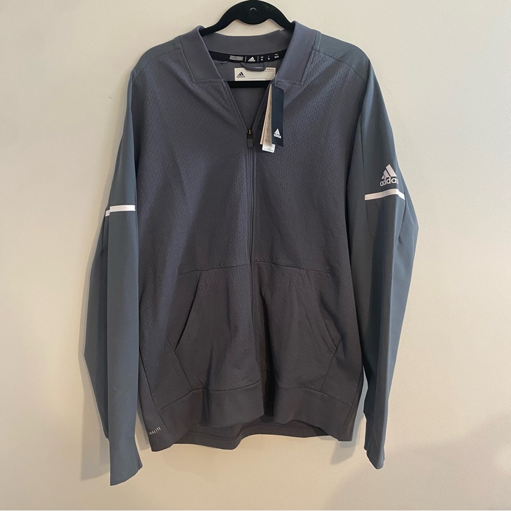 Adidas Men’s XL Gray Bomber Jacket with Full Zip Climalite Outerwear